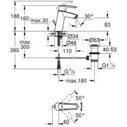 Grohe Start Einhand-Waschtischbatterie M-Size -Grohe Verkäufe 2025 22729 4628 masszeichnung 3