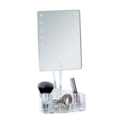 Wenko LED-Standspiegel Mit Organizer Trenno Kunststoff 17 X 36 X 12.5 Cm Weiß