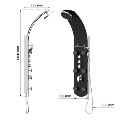 Eisl Duschpaneel Karibik 3 In 1 Mit Regendusche Sechs Massagedüsen Schwarz 5 Eisl Duschpaneel Karibik 3 In 1 Mit Regendusche Sechs Massagedüsen Schwarz – Bild 3