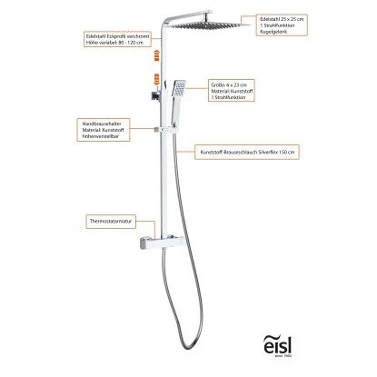 Eisl Überkopfbrause-Set Calvino Chrom Mit Thermostatarmatur 7 Eisl Überkopfbrause-Set Calvino Chrom Mit Thermostatarmatur – Bild 5